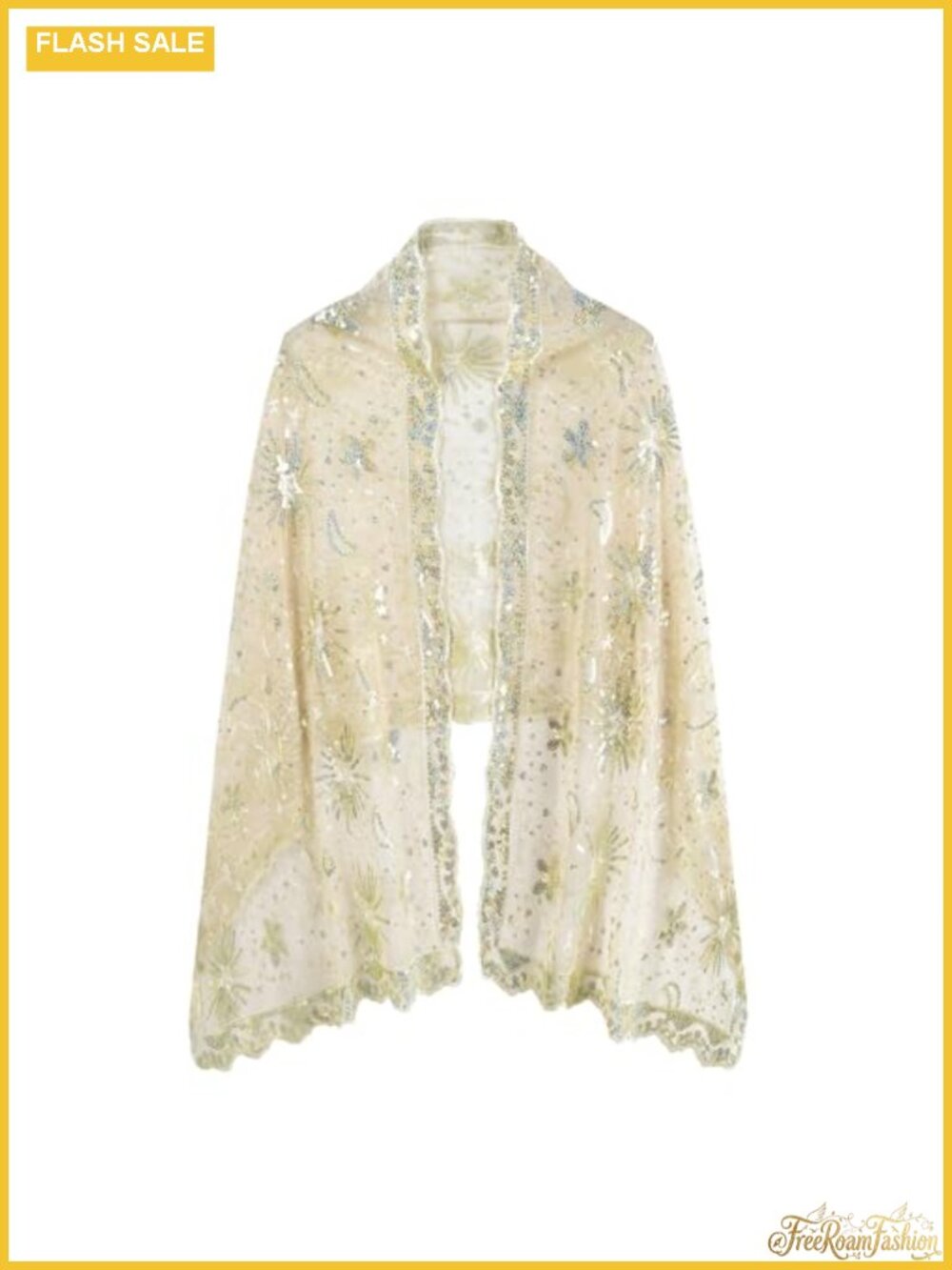1920s Sequin Fringed Shawl Wrap Mesh Evening Wedding Cape